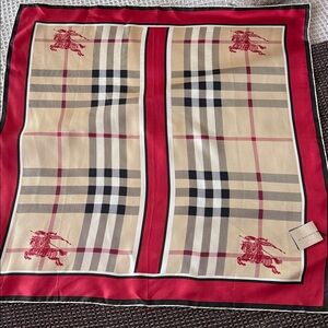 Burberry Red and Beige Silk Classic Check Scarf